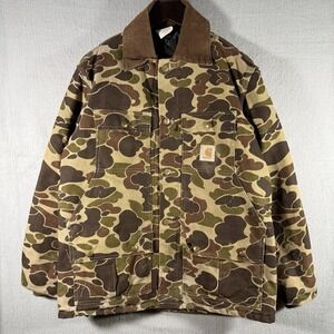 Vtg Carhartt Jacket Mens Size M CQ103 Duck Camo Quilt Lined Hunting w/Game Bag